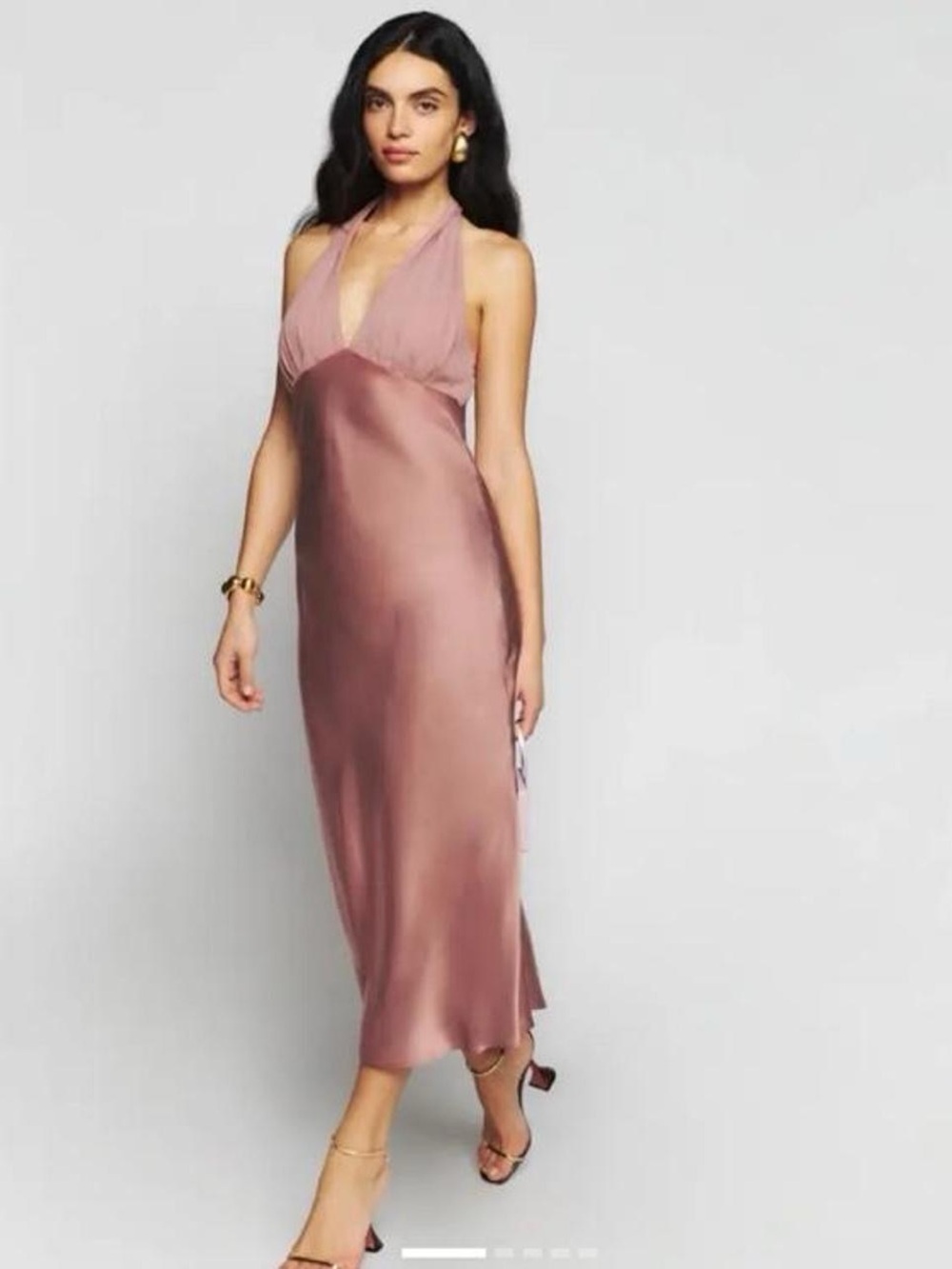 Reformation Satin Halter Midi Dress in navy